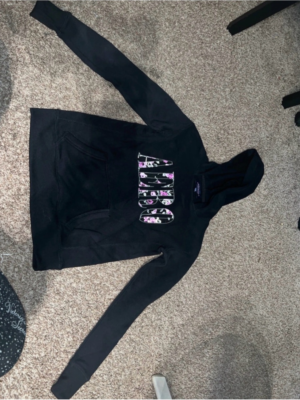 Black Women's Hoodie Sweater with Floral Logo